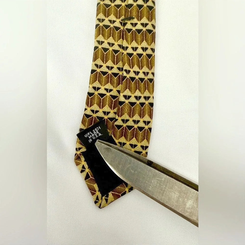 Dover Arrow, 100% Silk Tie, Made In USA Gold, Brown, Black,‎ Geometric, Business